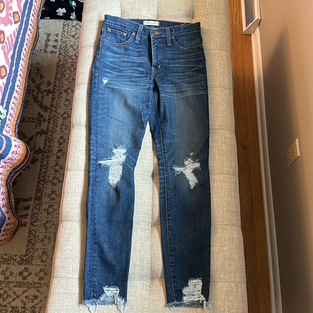 Madewell 9” high rise distressed skinny jeans